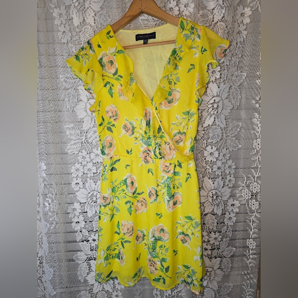 Aeropostale, Prince & Fox, Yellow Floral Dress, Womens XS